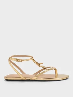 Adema Metallic Leather Strappy Thong Sandals