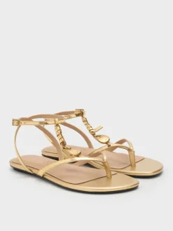 Adema Metallic Leather Strappy Thong Sandals