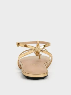 Adema Metallic Leather Strappy Thong Sandals