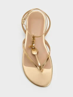 Adema Metallic Leather Strappy Thong Sandals