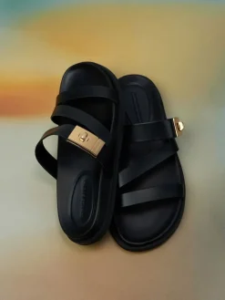 Aelin Metallic-Buckle Strappy Sandals