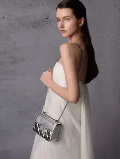 Alva Metallic Quilted Chain-Handle Bag
