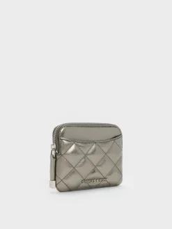 Alva Metallic Quilted Top-Zip Card Holder