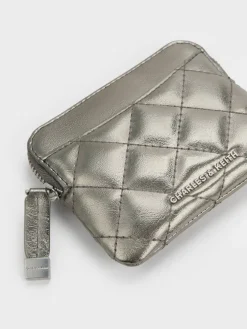 Alva Metallic Quilted Top-Zip Card Holder