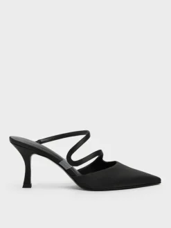 Arden Satin Pointed Wavy Heeled Mules
