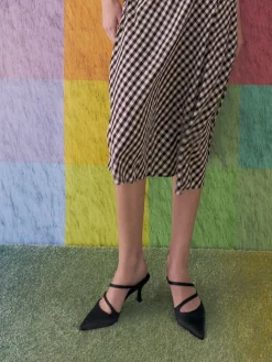 Arden Satin Pointed Wavy Heeled Mules