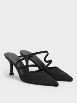 Arden Satin Pointed Wavy Heeled Mules
