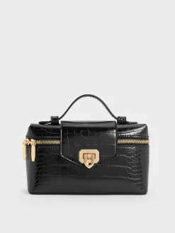 Arwen Croc-Effect Top Handle Vanity Bag