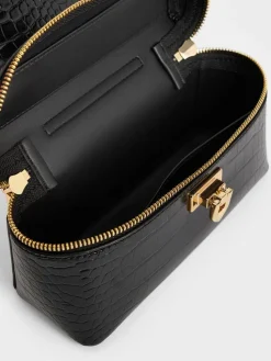 Arwen Croc-Effect Top Handle Vanity Bag