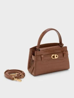 Aubrielle Croc-Effect Belted Top Handle Bag