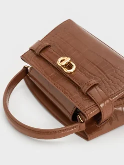 Aubrielle Croc-Effect Belted Top Handle Bag