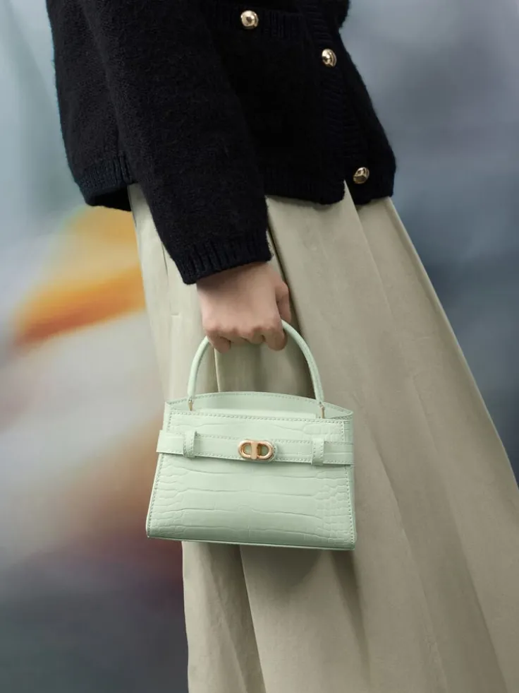 Aubrielle Croc-Effect Belted Top Handle Bag