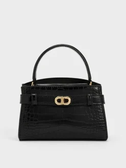 Aubrielle Croc-Effect Belted Top Handle Bag