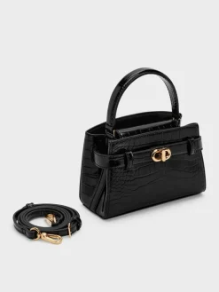Aubrielle Croc-Effect Belted Top Handle Bag