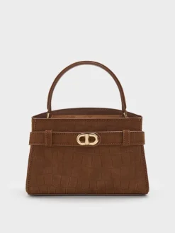 Aubrielle Croc-Effect Belted Top Handle Bag