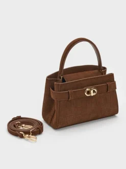 Aubrielle Croc-Effect Belted Top Handle Bag