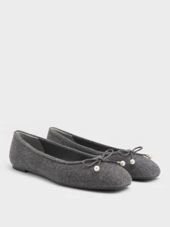 Barbara Felt Pearl-Bow Ballet Flats