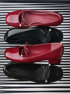 Barbara Patent Pearl-Bow Ballet Pumps