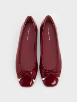 Barbara Patent Pearl-Bow Ballet Flats