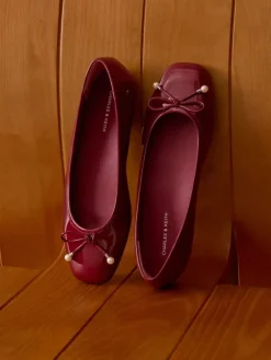 Barbara Patent Pearl-Bow Ballet Flats