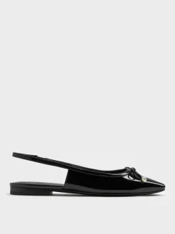 Barbara Patent Pearl-Bow Slingback Flats