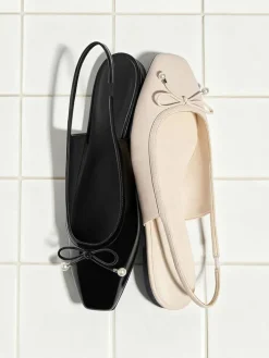 Barbara Patent Pearl-Bow Slingback Flats