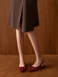 Barbara Patent Pearl-Bow Slingback Flats