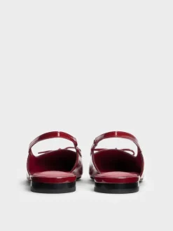 Barbara Patent Pearl-Bow Slingback Flats