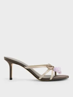 Bow Flower-Pearl Heeled Mules