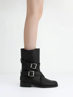 Brett Buckle-Strap Calf Boots