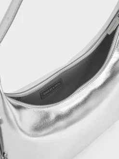 Bryna Metallic Curved Hobo Bag