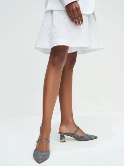 Cammie Tweed Metallic-Heel Mules