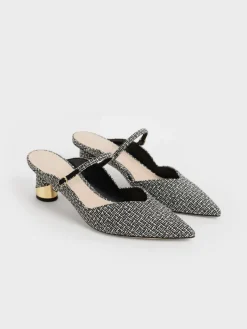 Cammie Tweed Metallic-Heel Mules