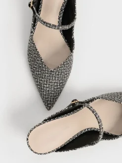 Cammie Tweed Metallic-Heel Mules