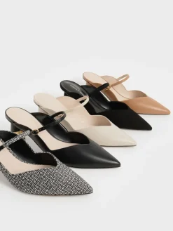 Cammie Tweed Metallic-Heel Mules