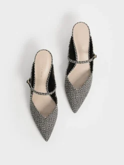 Cammie Tweed Metallic-Heel Mules