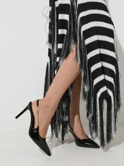 Chain-Strap Pointed-Toe Slingback Pumps