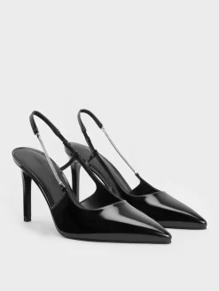 Chain-Strap Pointed-Toe Slingback Pumps