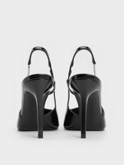 Chain-Strap Pointed-Toe Slingback Pumps