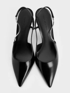 Chain-Strap Pointed-Toe Slingback Pumps