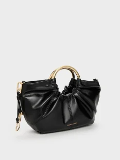 Ciara Ruched Metal Top Handle Bag
