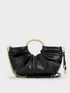 Ciara Ruched Metal Top Handle Bag