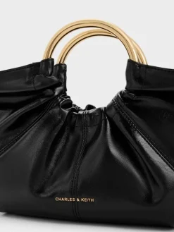 Ciara Ruched Metal Top Handle Bag