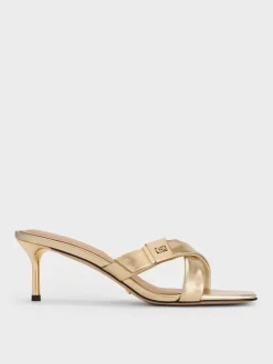 Cody Metallic Leather Crossover Heeled Mules