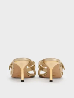 Cody Metallic Leather Crossover Heeled Mules