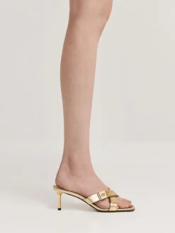 Cody Metallic Leather Crossover Heeled Mules