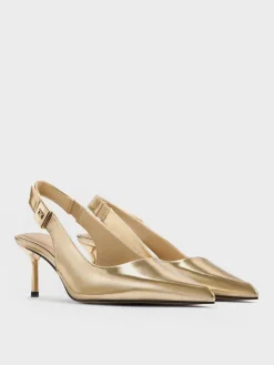 Cody Metallic Leather Slingback Kitten Heels