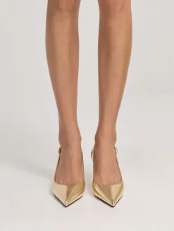 Cody Metallic Leather Slingback Kitten Heels