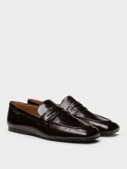 Crinkle-Effect Penny Loafers