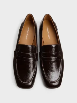 Crinkle-Effect Penny Loafers